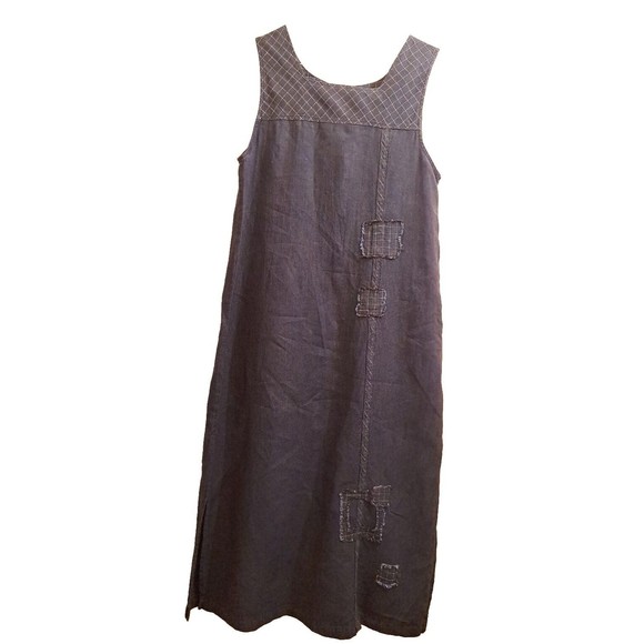 Vintage River Chase Women's L Linen Dress Blue Sleeveless Cottage Core Patchwork - Picture 9 of 10